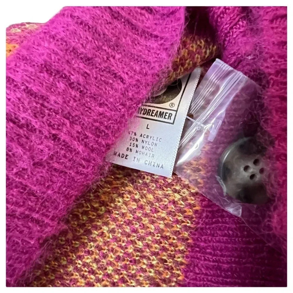 Daydreamer - Fuschia Sunset Argyle Cardigan slouchy cropped NWT - Picture 8 of 9